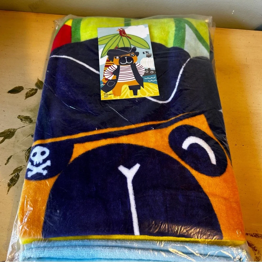Pug Dog Pirate Palm Tree Velour Beach Towel 30”x 60” New NWT